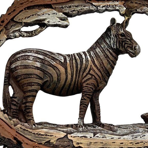 Wildlife Collectibles Hand Carved Bark Zebra Sculpture 7.5"x5" Unique By Horiz - Picture 6 of 14